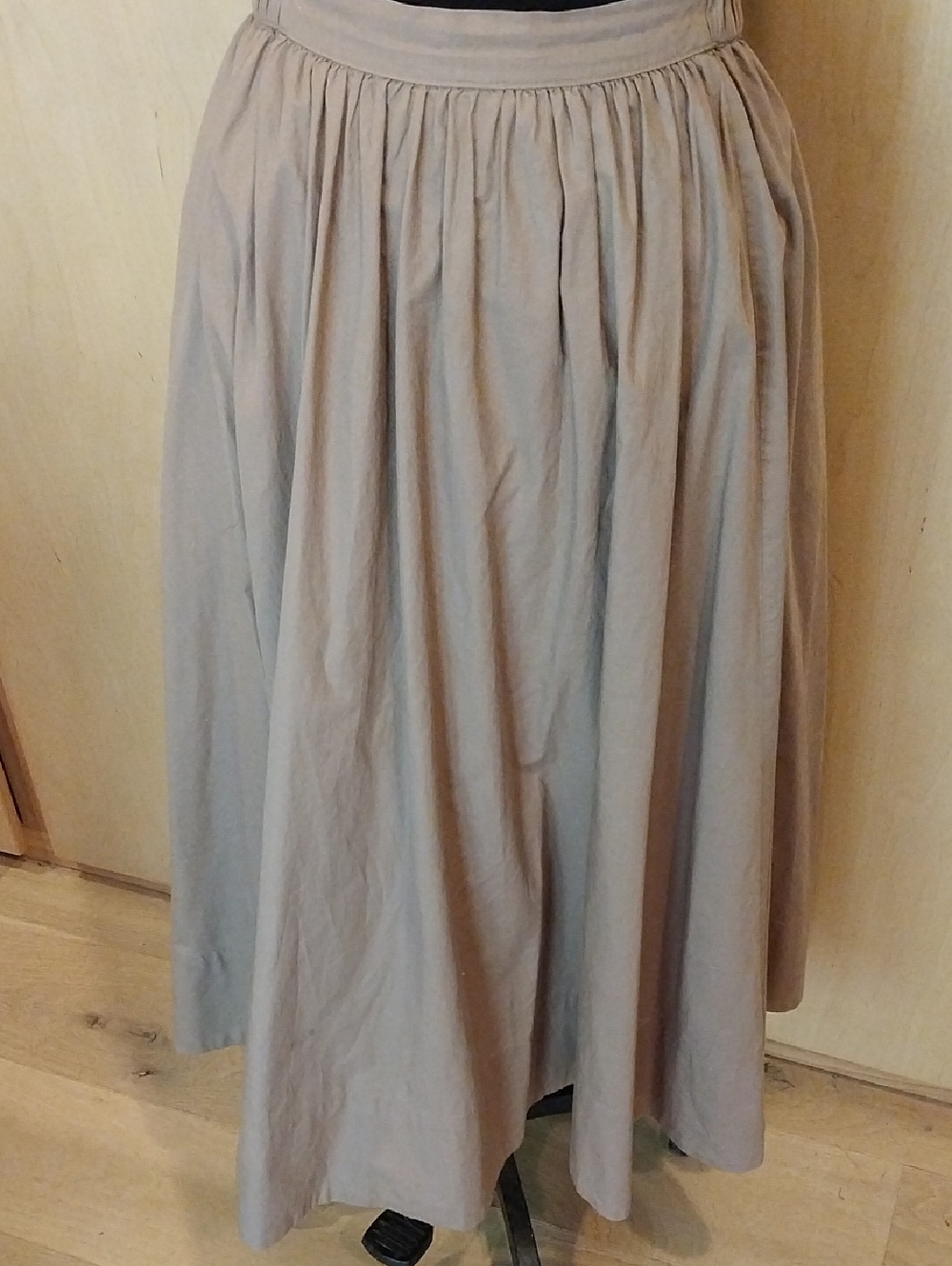 Free People Gathered A-Line Cotton Maxi Skirt in Taupe Wide Faced Hem Size Large